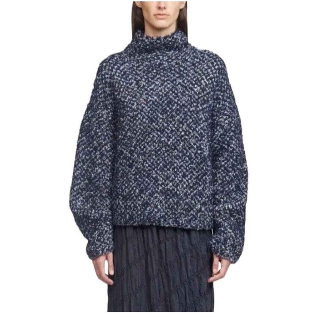 3.1 Phillip Lim Womens Boucle Jacquard Mock Neck Sweater Size XS Navy Oversized